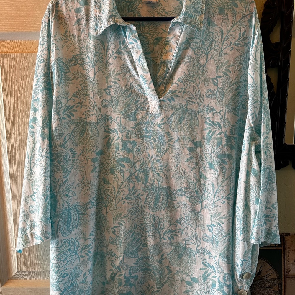 Sigrid Olsen Turquoise Blue Floral Shirt